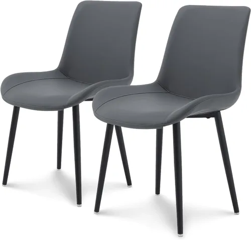 Miniatura 11 de seonyou Juego de 2 sillas de comedor tapizadas de piel sintética de mediados de siglo, cómodas sillas de comedor con marco de metal