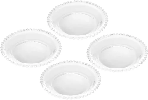 Miniatura 9 de WOLFF - Juego de 4 platos de postre de cristal con cuentas de perla, platos de ensalada y aperitivos de vidrio transparente de 8 pulgadas