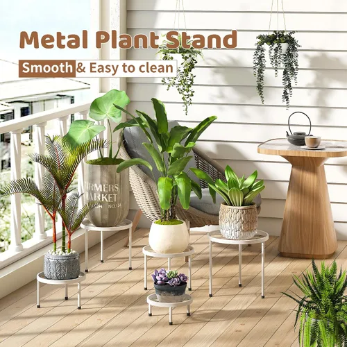 Miniatura 2 de Paquete de 5 soportes de metal para plantas para interiores y exteriores, resistentes soportes de hierro antioxidante, soporte para macetas, estante
