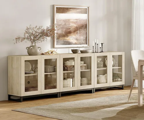 Miniatura 12 de WAMPAT - Gabinetes de aparador con puertas de vidrio, aparador moderno con estante ajustable, gabinete de almacenamiento para barra de café