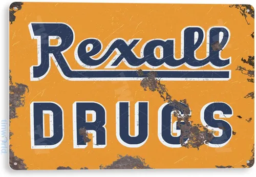 Tinworld Cartel de hojalata: Rexall Drugs Retro Rustic Store Metal Decor Cottage Cave A738