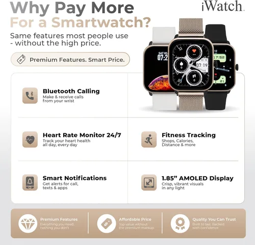 Miniatura 2 de iWatch® Reloj inteligente con llamadas Bluetooth, pantalla AMOLED de 1.85 pulgadas, seguimiento de fitness y sueño, reloj inteligente impermeable
