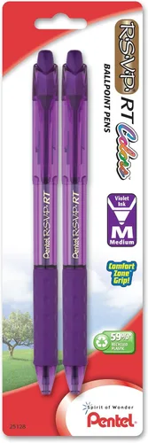 Miniatura 12 de Pentel RSVP RT Colors - Bolígrafo retráctil de punta redonda, línea mediana, barril, tinta rosa, paquete de 2 unidades (BK93CRBP2P)