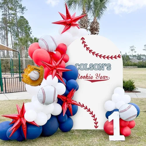 Miniatura 9 de Kit de guirnalda de arco de globos de béisbol, kit de guirnalda de arco de globos rojos, blancos y azules para fiestas deportivas, cumpleaños