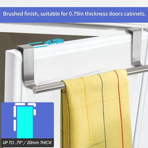 Miniatura 2 de Mziart Toallero moderno con ganchos para baño y cocina, colgador de toallas de acero inoxidable cepillado sobre gabinete (9 pulgadas)
