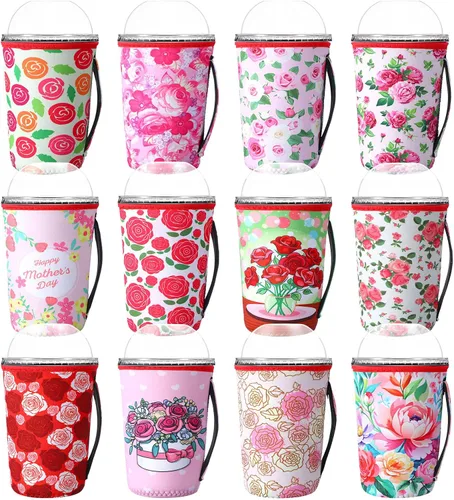 Miniatura 12 de Boao 12 Piezas Fundas Reutilizables para Vasos Helados Aislante de Neopreno Portavasos para Bebidas para Vaso Térmico Bebidas Frías y Calientes