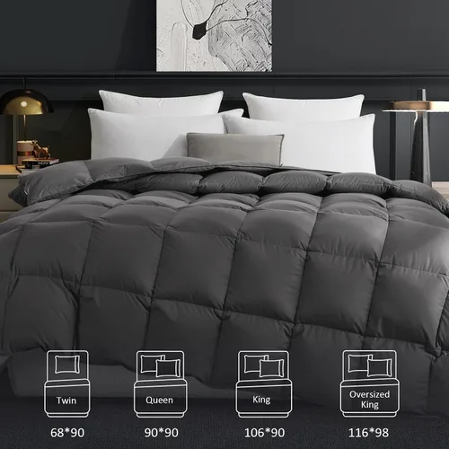 Miniatura 7 de Dreamhood Edredón de fibra de plumas tamaño individual, relleno de edredón mullido y transpirable gris oscuro, ultra suave, edredón de lujo