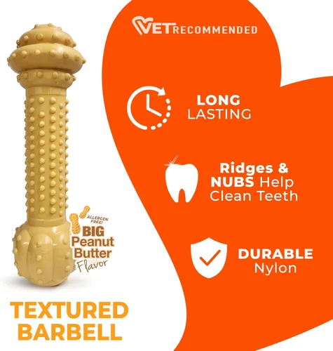 Miniatura 4 de Juguete mordedor para perros Nylabone, sabor mantequilla de maní., Barbell, L