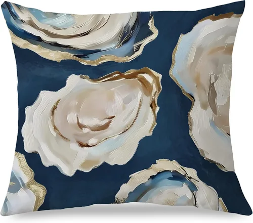 Miniatura 24 de Fundas de almohada costeras de langosta, fundas de almohada náuticas de langosta roja de Nueva Inglaterra con rayas azules y blancas para casa