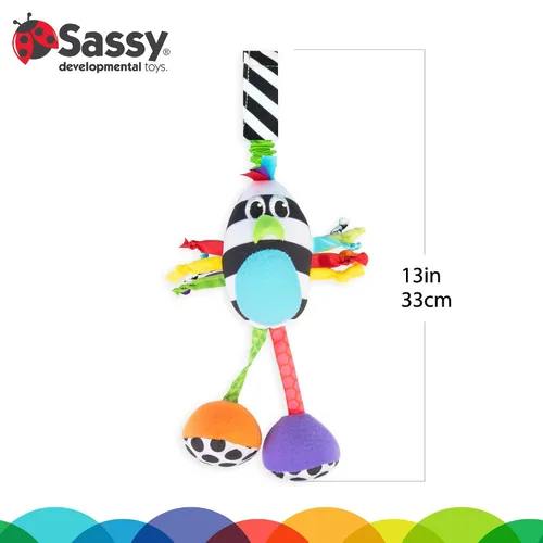 Miniatura 4 de Sassy Boppin' Birdie - Juguete de peluche de desarrollo para aprendizaje temprano, alto contraste, se fija al equipo del bebé para viajes