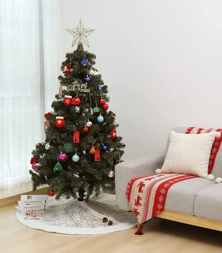 Miniatura 7 de Lewondr Falda de árbol de Navidad de 48 pulgadas, copos de nieve de lentejuelas doradas de felpa blanca para decoración de árbol de Navidad, beige