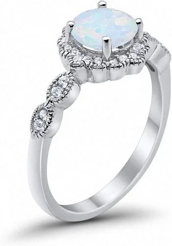 Miniatura 3 de Blue Apple Co. Halo - Anillo de compromiso de boda con circonita cúbica redonda de plata de ley 925