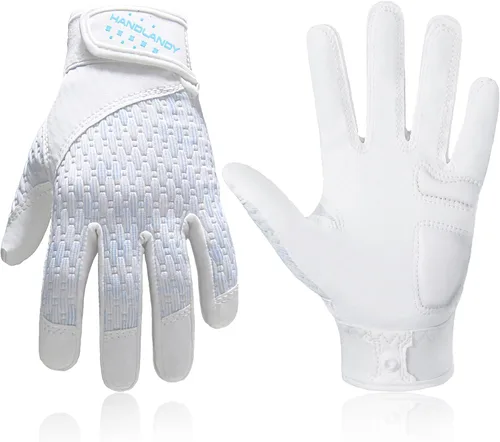 Miniatura 14 de HANDLANDY Guantes de bateo de béisbol para adultos y jóvenes, guantes de bateo de sóftbol con agarre transpirable para hombres, niños y niñas Blanco