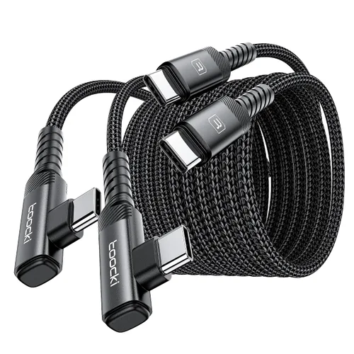 Miniatura 14 de Cable de carga USB C a USB C (3.3 pies, paquete de 2), cable de carga tipo C de 60 W, cable de carga rápida de ángulo recto USBC a USBC para iPhone