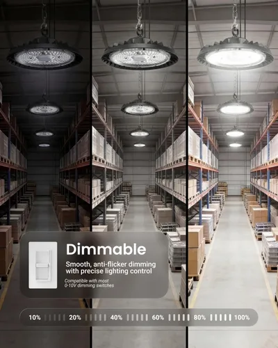 Miniatura 4 de Sunco UFO - Luz LED de alta bahía, 150 W, 21000 lúmenes, 5000 K, 100-277 V, regulable, 0-10 V, luces ultra brillantes para tienda comercial