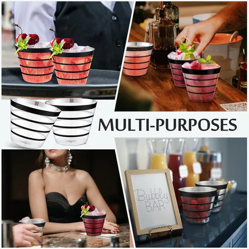 Miniatura 4 de Gejoy 50 vasos de plástico a rayas negras de 9 onzas, desechables a granel, vasos de plástico duro para beber, vasos para bodas, reuniones, Negro