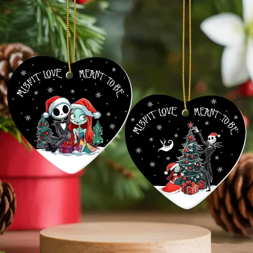 Miniatura 19 de 1 pieza Adorno de vaca de tierras altas de cerámica con 2 lados impresos 2025, Adorno de árbol de Navidad con forma de corazón, lindo recuerdo