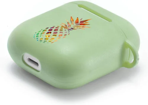 Miniatura 3 de Funda verde para AirPod 1 y 2 con llavero mosquetón + bolsa de almacenamiento, pintura colorida piña funda inalámbrica para auriculares inalámbricos