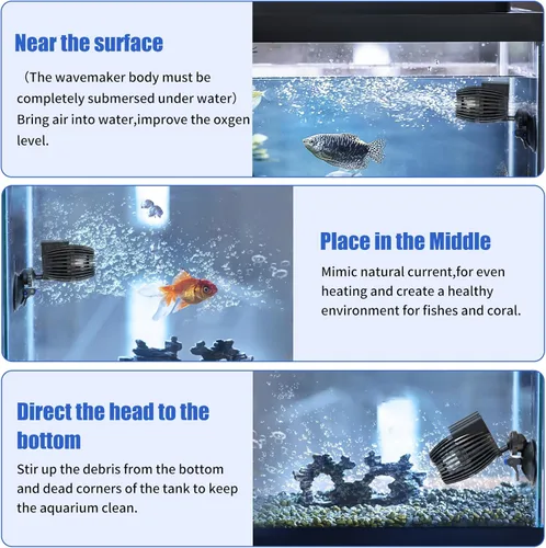 Miniatura 5 de AQUANEAT - Bomba de circulación generadora de olas, bomba de agua sumergible Powerhead con ventosa para peceras y acuarios