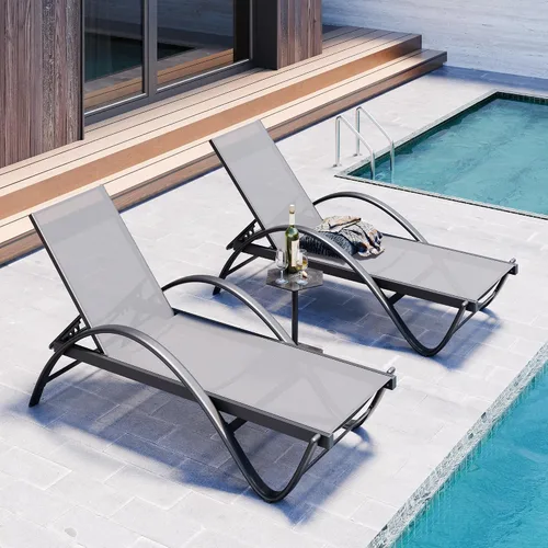 Miniatura 14 de SUNLEI Juego de 2 tumbonas para patio al aire libre, sillas de piscina ajustables con ruedas, sillas de bronceado reclinables de aluminio para Gris