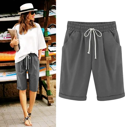 Miniatura 20 de Pantalones cortos sólidos con control de barriga, casuales, con cordón, cómodos, para mujer, pantalones cortos ligeros de verano para correr 2023