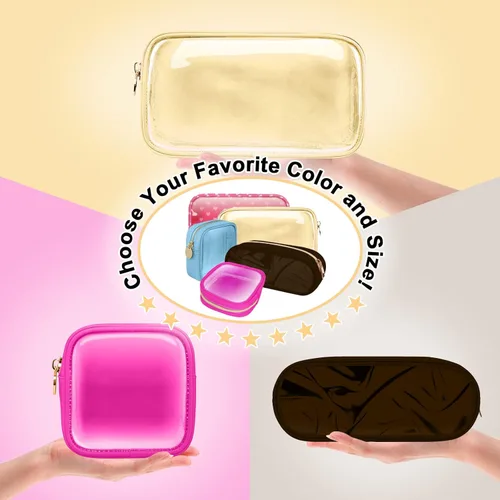 Miniatura 8 de izuzta Bolsa de maquillaje pequeña de nylon, linda bolsa preppy, bolsa con cremallera para cosméticos, Beige, Chico 2-Beige