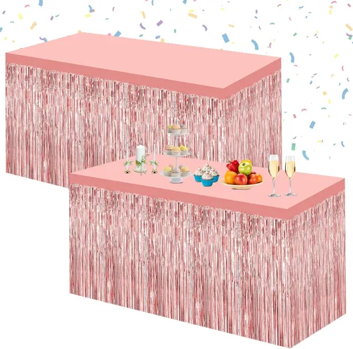 Miniatura 13 de Morcheiong Paquete de 2 Faldas de Mesa de Flecos de Oropel de Papel de Aluminio Negro de 29.5x108 Pulgadas Faldas de Mesa Desechables Banner