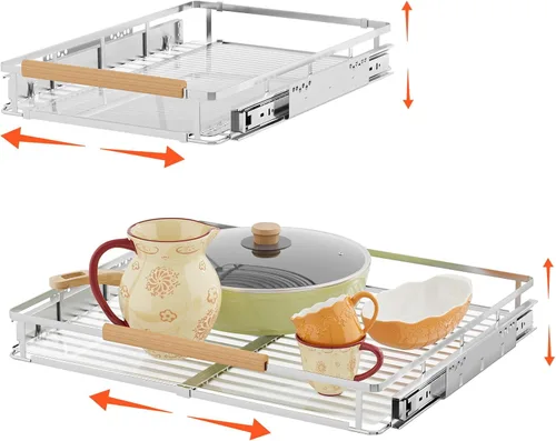 Paquete de 2 organizadores extraíbles expandibles, cajones deslizantes para armarios de cocina, guías de cajones resistentes para el hogar, cocina,