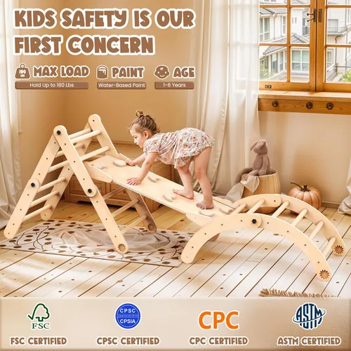 Miniatura 3 de Norbee Pikler - Juego de triángulos plegables de madera para niños pequeños, juguetes de escalada para interiores, parque infantil, gimnasio