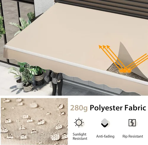 Miniatura 4 de Tangkula - Toldo retráctil de 10 pies x 8.2 pies, toldo de aluminio para patio con mango de manivela y poliéster resistente al agua, toldo retráctil