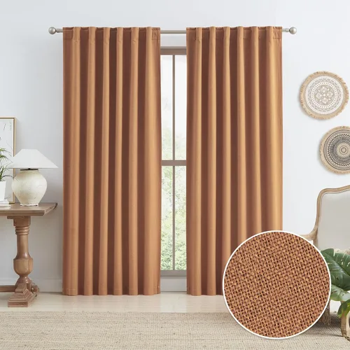 Miniatura 91 de Paneles de cortinas de ventana 100% opacas, con trabillas traseras, bolsillo para barra, gancho, cinturón, aspecto plisado, cortinas para sistema