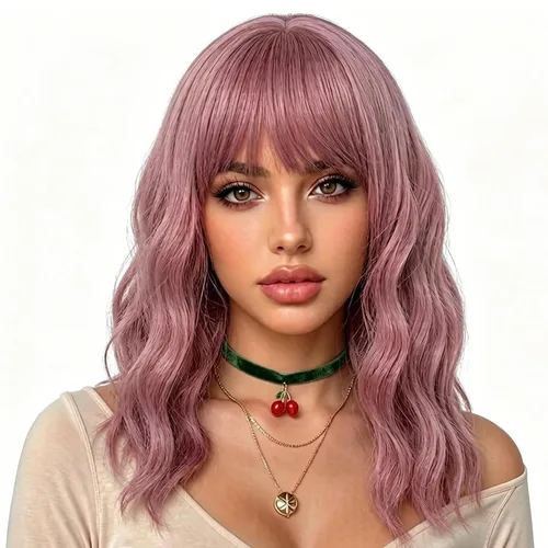Miniatura 8 de eNilecor Peluca de color negro a marrón para mujer, peluca de pelo corto ondulado rizado con flequillo, 14 pulgadas, disfraz de fiesta sintético