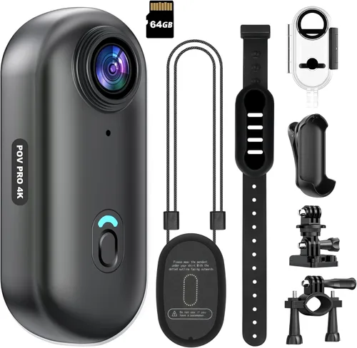 Miniatura 8 de Cámara de acción mini 4K de 128GB Thumb POV, cámara de video portátil para el cuerpo, grabadora de video portátil con IPX7 impermeable para buceo