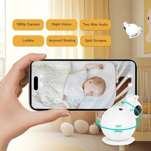 Miniatura 7 de iBaby i7 Smart Baby Monitor, monitor de bienestar para bebés: respiración de pista, patrón de sueño - Cámara WiFi de 1080p, vista de 360°, visión