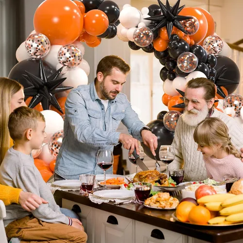 Miniatura 7 de Kit de arco de 161 globos de color negro, blanco y naranja, con 3 globos de papel de aluminio en explosión de estrellas para cumpleaños, graduación