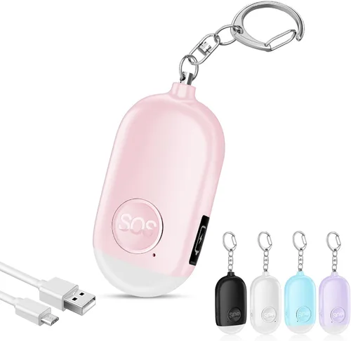 Miniatura 14 de Hion Alarma de seguridad personal para mujeres, recargable de 130 dB, llavero de alarma de autodefensa con linterna LED, seguridad sonora segura