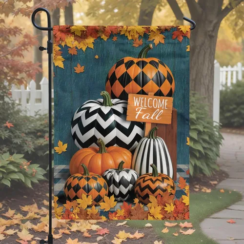 Miniatura 6 de V VIBEPY Banderas de jardín impresas de doble cara de otoño, bandera de jardín de 12 x 18 pulgadas, calabaza de otoño, regalos de bienvenida de otoño