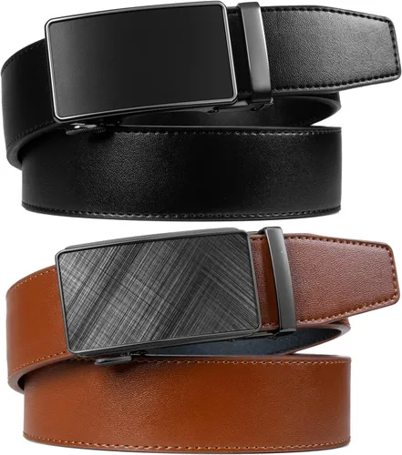 Miniatura 4 de Founders & C Cinturón para hombre, 2 unidades, vestido de cuero con trinquete con hebilla deslizante de 1 38 pulgadas en caja de regalo