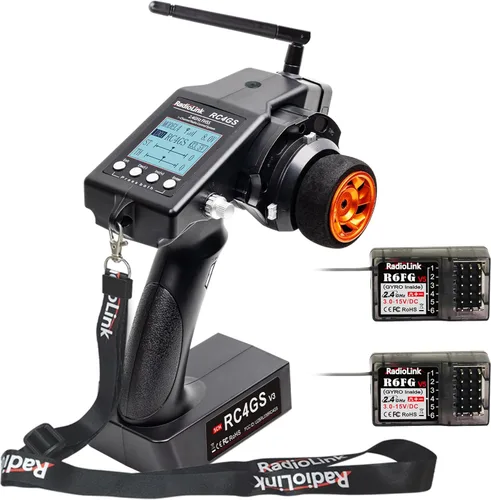 Radiolink RC4GS V3 2.4G - Transmisor de radio RC de 5 canales y 2 receptores de giroscopio R6FG Combo de radio para camión oruga, coche, barco