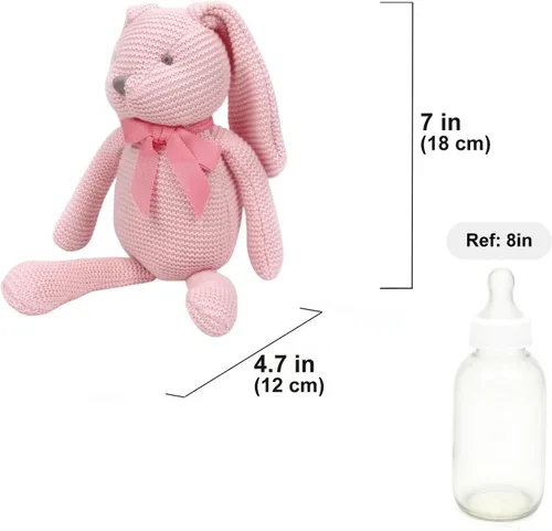 Miniatura 2 de FLUFFYFUN Juguetes de bebé 100% algodón orgánico Conejo rosa de peluche para recién nacidos 18 cm Conejito Rosa