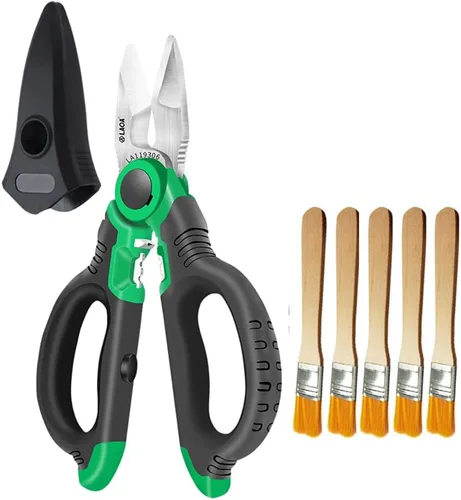 LAOA Tijeras de electricista de acero inoxidable dentadas de 6 pulgadas con dientes antideslizantes fuertes ranuras de alambre Tijeras y funda de