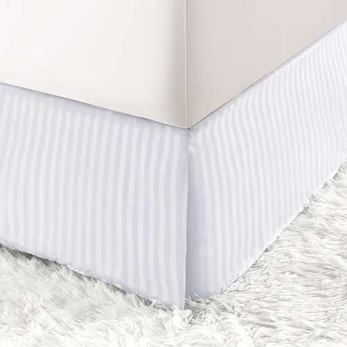 Miniatura 12 de HENGWEITEXT Falda de cama tamaño Queen con esquinas divididas, falda de cama plisada con esquinas divididas, faldas de cama con volantes