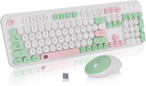 Miniatura 11 de Teclado y Ratón Inalámbricos Lindo Teclado y Ratón Coloridos con Teclado de Máquina de Escribir Retro Inalámbrico de 2.4GHz Suspensión
