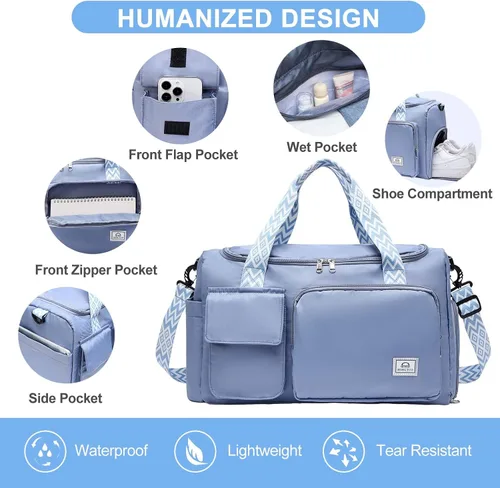 Miniatura 112 de Pequeña bolsa de gimnasio para mujer, bolsa de viaje con compartimento para zapatos