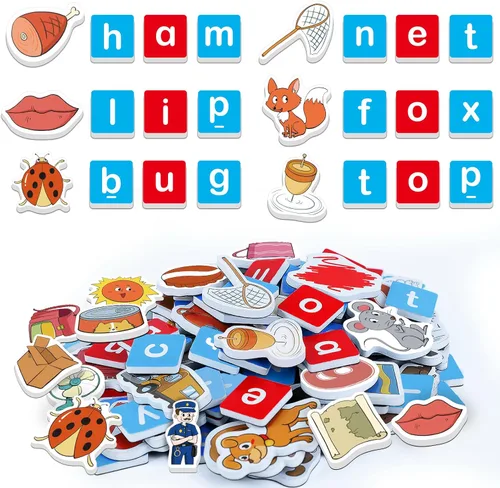 Miniatura 10 de Kasfalci Juegos de palabras CVC, 50 objetos de espuma magnética, imanes de nevera para niños, juguetes de terapia del habla para niños pequeños