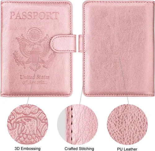 Miniatura 2 de WALNEW Funda para pasaporte, funda para pasaporte, tarjeta, cartera, E-oro rosa, Estilo E