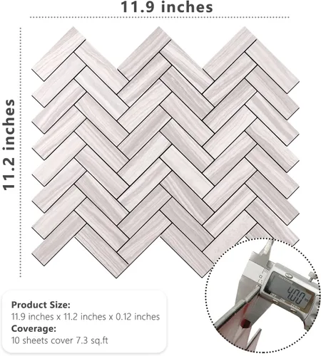 Miniatura 9 de STICKGOO 10 láminas para salpicaderos de azulejos para despegar y pegar, azulejos de salpicadero de PVC, azulejos de pared autoadhesivos en espiga