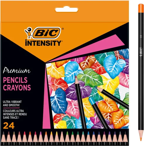 BIC Intensity Lápices de colores en estuche de cartón de alta calidad apto para adultos, varios colores, paquete de 24