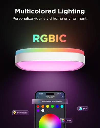 Miniatura 2 de Govee Lámpara de Techo Inteligente, Lámpara de Techo LED RGBIC Cuadrada que Funciona con Matter, Lámpara de Montaje Empotrado de 2400LM
