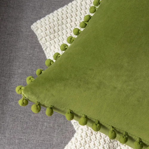 Miniatura 2 de DEZENE Fundas para cojines de sofá 18x18 Color Cartujano: Paquete de 2 fundas de almohada decorativas cuadradas de terciopelo suave con pompones